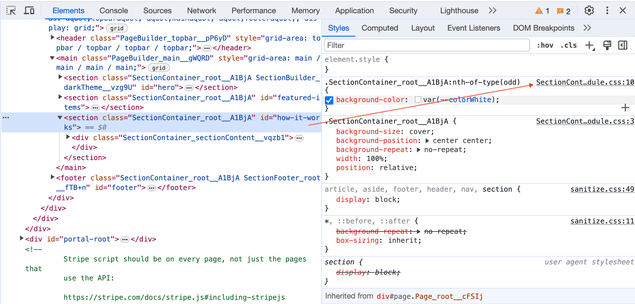 Identify the CSS file using the developer tools